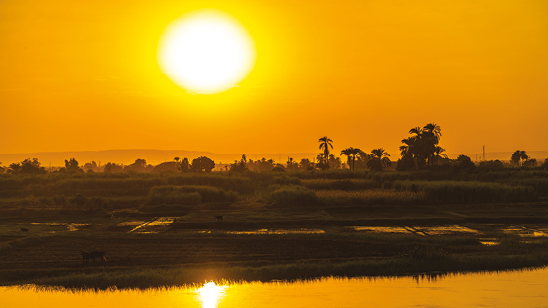 Sunset over the Nile river Egypt