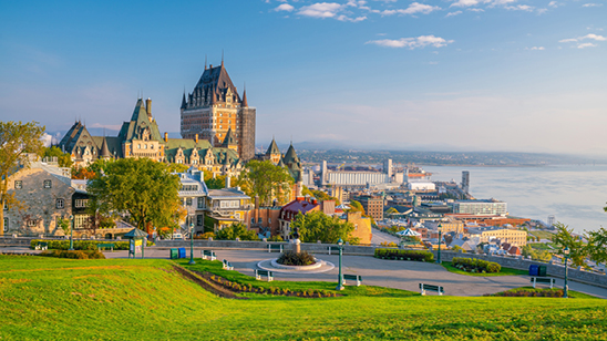 Panoramic view of Quebec City skyline with  Saint Lawrence river in  Canada