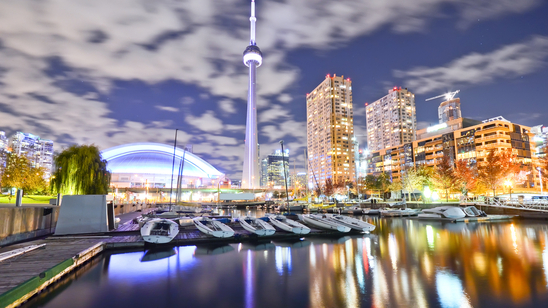 Toronto skyline at night in Ontario, Canada