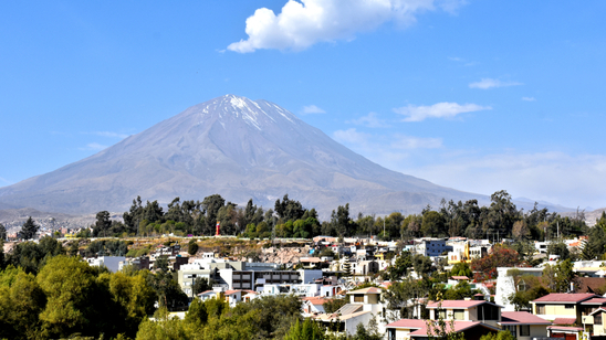 City of Arequipa with volcano Misti in background. Peru Tour