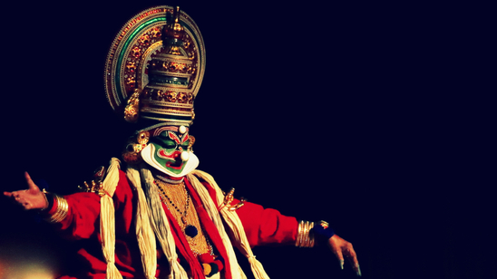 Kathakali perofmrers at an evening show in Varkala, Kerala, South India.
