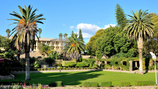 View of the parliament building, called the Tinten Palast or Ink Palace, in Windhoek, Namibia. 