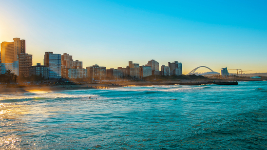 Durban beach and skyline at sunset