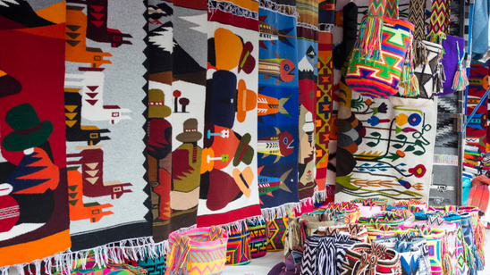 Traditional crafts for sale at Otavalo Market, Ecuador