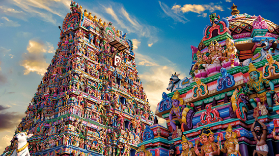 Beautiful view of colorful gopura in the Hindu Kapaleeshwarar Temple,chennai, Tamil Nadu, South India