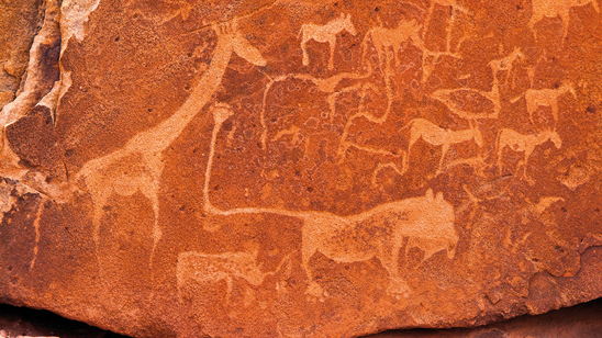 Prehistoric Bushman engravings. Twyfelfontein, Namibia