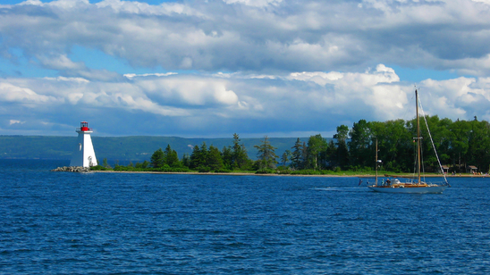 Kidston Islan Lighthouse in Baddeck, Nova Scotia, Canaa. Baddeck Lighthouse.