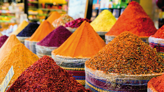 Multicolor spices sold at Egypt Bazaar (Misir Carsisi) in Istanbul, Turkey