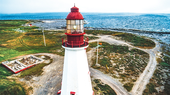 Aerial image of Port au Choix Lighthouse, Point Riche Lighthouse, Newfoundland, Canada