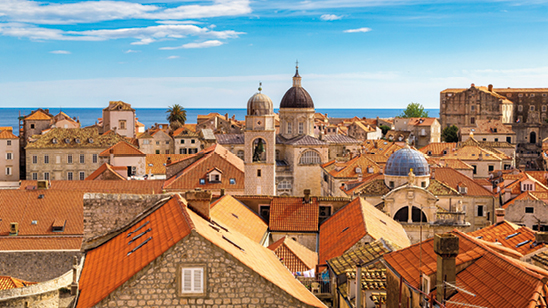 View over rooftops of old city buildings in Dubrovnik, Croatia