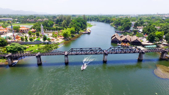 Aerial view of River Kwai Bridge, Thailand