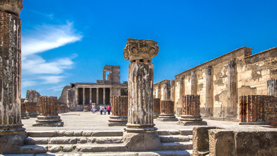 Ancient Roman columns in Pompeii, Italy