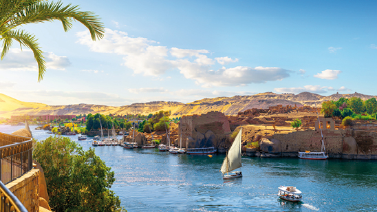 View of the Great Nile in Aswan, Egypt