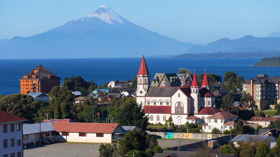 View of the city of Puerto Varas and llanyauihue Lake, Patagonia, Chile