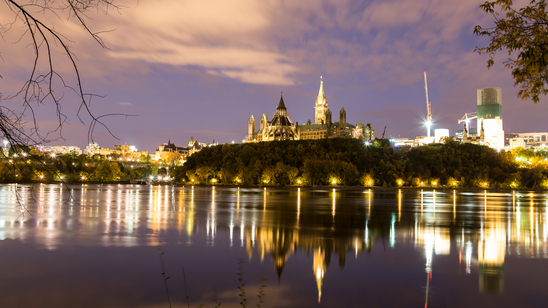 Parliament Hill in Ottawa at night, Ottawa, Ontario, Canada