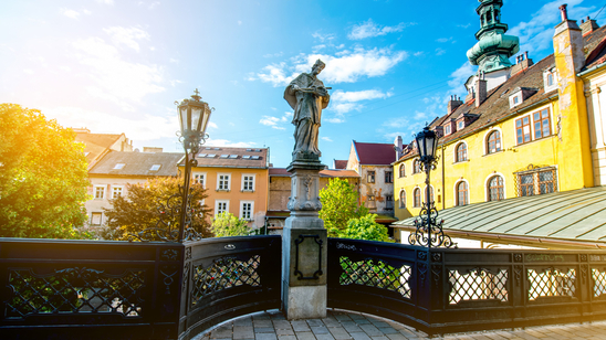 Ancient sculpture of Jan Nepomucky near Michal Gate in Bratislava, Slovakia