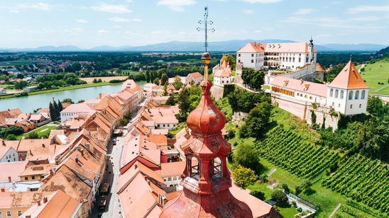 Aerial view of Ptuj the oldest town of Slovenia